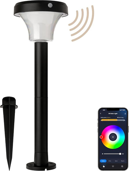 IntelliPath Solar Smart LED Landscape Path or Fence Post with Linkable IR Motion Sensor and Daylight Sensor 160 Lumens 8 Hours on Full Charge RGB Color Changing and Tunable White in Black