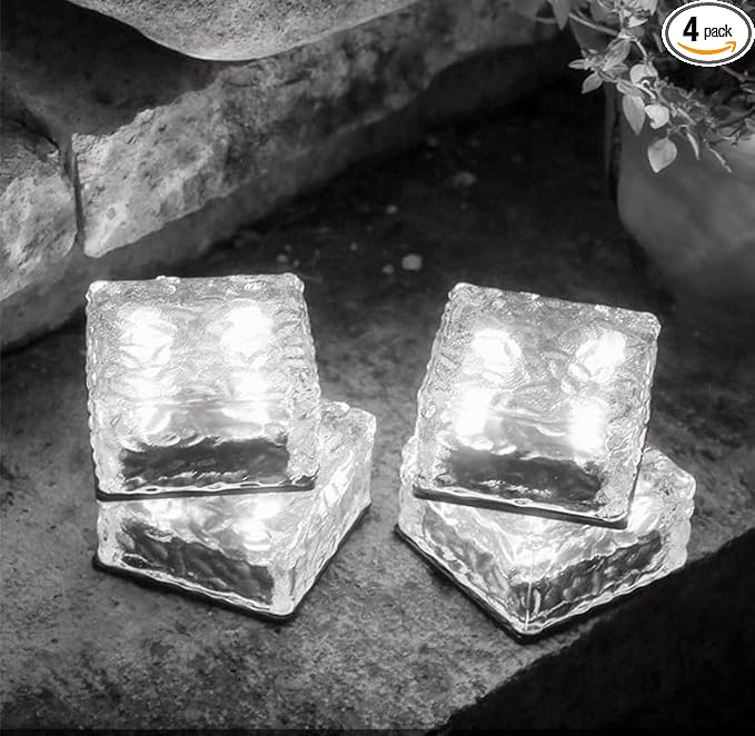 Outdoor 4 Pack Ice Cube Bricks Rocks Lights Solar Powered LED In Ground Pathways Patio Yard Garden Glow Lights Decor | Lumora