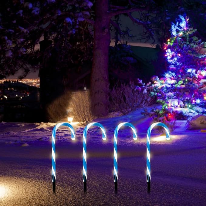 Solar Candy Cane Christmas Lights - Outdoor Pathway Decor for Walkway, Driveway, Sidewalk, Garden