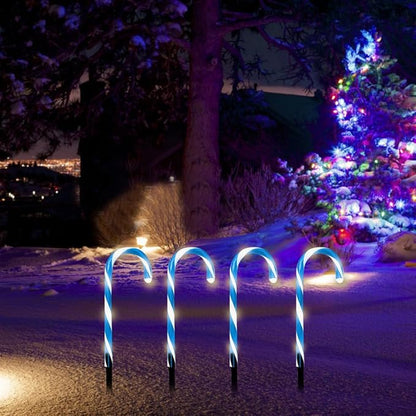 Solar Candy Cane Christmas Lights - Outdoor Pathway Decor for Walkway, Driveway, Sidewalk, Garden