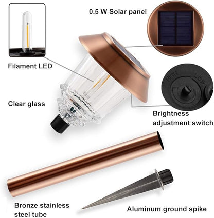 XMCOSY+ Solar Lights Outdoor - 4 Pack Solar Yard Lights, Solar Garden Lights with Glass Metal, IP65 Waterproof Solar Powered for Yard Landscape Driveway Walkway
