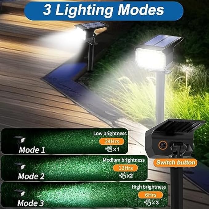 Solar Spot Lights Outdoor Waterproof IP65, 6 Pack Landscape Spotlights with 46 LEDs, 3 Modes Auto On/Off Solar | Lumora