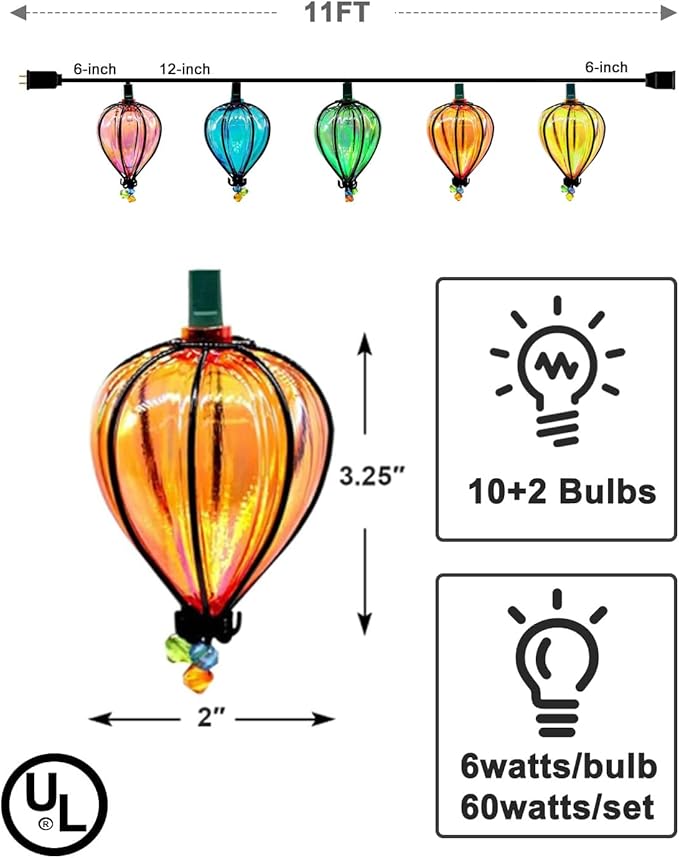 Multicolor Outdoor String Lights with 10 Bulbs, 11FT Connectable UL Listed Backyard Patio String Lights Hanging Indoor Outdoor for Patio Garden Gazebo Bistro Party Wedding