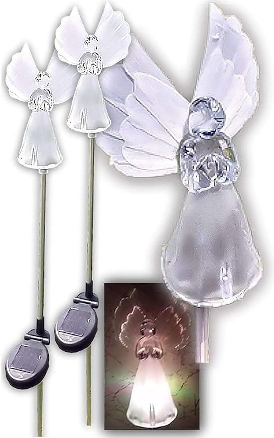Outdoor Garden Set of 2 Pieces Solar Powered Garden Yard Stake (Color Change abilities) LED Light (Fiber Wings Angel)…