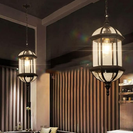 Rustic Outdoor Hanging Lamp Retro Waterproof Lantern Pendant Light Farmhouse Vintage Industrial Aluminum Chandelier for Porch Patio Loft Restaurant Bar Cafe Entryway Gazebo