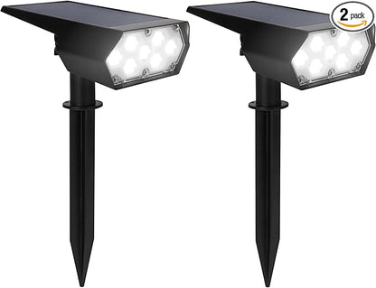 TECHKO Outdoor Solar Spotlight with Wall-Mount & Ground-Stake, Dusk-to-Dawn Outdoor Waterproof IP65, Multiple Lighting Modes, Solar Powered Garden Yard Spot Lights for Outside Landscape (2-Pack)