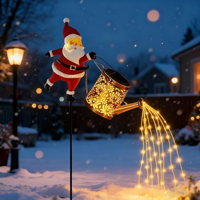 Christmas Santa Solar Kettle Lights Garden Lawn Decorative Lights, Santa Kettle Ground Lamp Solar LED Night Light Outdoor Garden Decor for Pathway Yard Patio(1PC Warm Light)