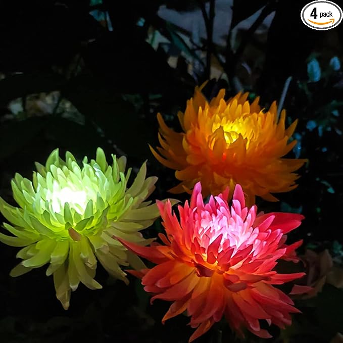 BesT To Buy 4 Pack Outdoor Solar Lights, Solar Garden Lights with 4 Bigger Chrysanthemum Flowers, Bigger Solar Panel for Garden Patio Yard Pathway 1 White 1 pink 1 Yellow