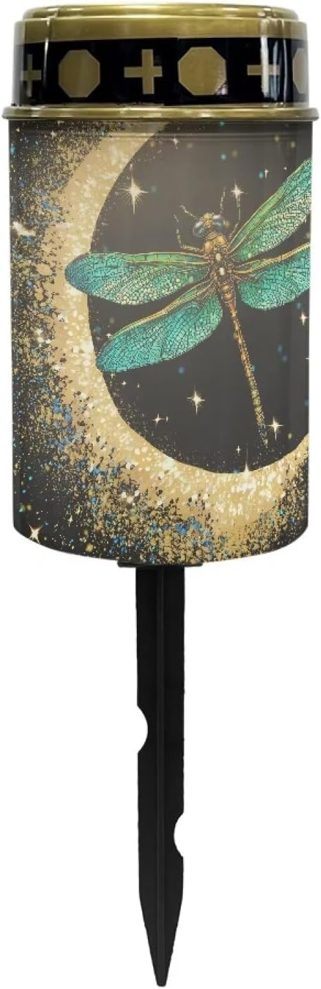 Outdoor Solar Garden Lights,Moon and Green Butterfly Waterproof Solar Outdoor Lights,Solar Stake Lights for Cemetery Grave Garden Patio Yard Lawn Decoration