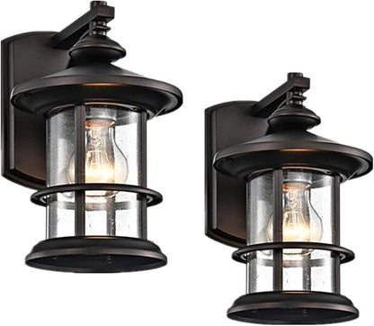 MICSIU Oil Rubbed Bronze Outdoor Wall Light 2 Pack, Clear Seedy Glass Exterior Wall Sconce Light Fixture, 10 Inch Rustic Farmhouse Outside Porch Lights for House, Front Door, Garage, ETL Listed