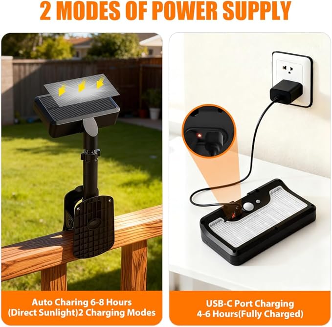 Clip On Solar Motion Sensor Light Outdoor, 600LM 3 Modes IP65 Waterproof, Adjustable Angle 1-Second Installation for Fence, Camping, Deck & Gutter(Black)