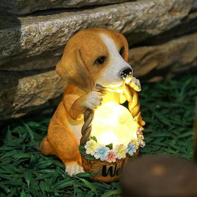 Solar Outdoor Lights, Puppy Statue Garden Lights, Resin Decorative Lights for Yard, Pathways, Landscape Lighting, Solar Spot Lights Outdoor, Solar Security Lights, Garden Statues, Cute Stuff
