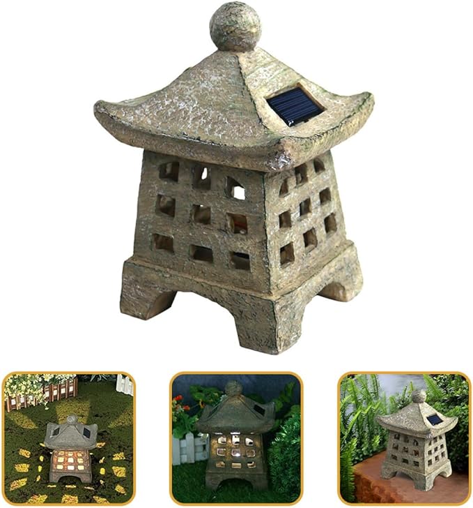 Homoyoyo Solar Walkway Light Japanese Garden Decor Solar Pathway Lights Outdoor Resin Faux Stone Lamp for Patio Backyard Holiday Garden Lighting