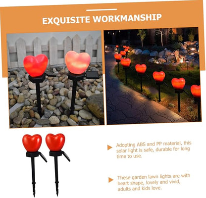 DOITOOL 2pcs Heart-Shaped Solar Pathway Lights Outdoor Garden Stake Lamps for Romantic Decor Material for Lawn Lighting