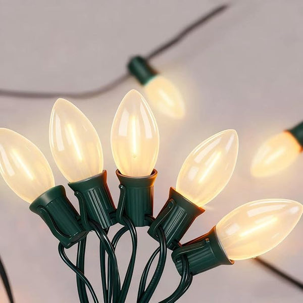Vintage C9 LED Christmas Lights Outdoor, 25Ft LED C9 Warm White Christmas String Lights with 26 Clear Bulbs | Lumora