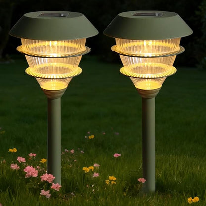 Bright Zeal 2-Pack 16.5" LED Solar Stake Lights Outdoor Waterproof - Warm White Pathway Garden Lights Outdoor Yard Decorations- Landscape Lamps for Sidewalk Driveway Decor