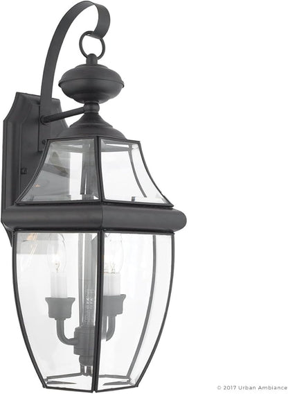 Urban Ambiance Luxury Colonial Outdoor Wall Light, Large Size: 20" H x 10.5" W, with Tudor Style Elements, Versatile Design, High-End Black Silk Finish and Beveled Glass, UQL1144