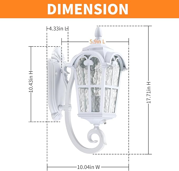 LONEDRUID Dusk to Dawn Sensor Outdoor Porch Light White Exterior Wall Lantern Modern Outside Sconce Lighting | Lumora