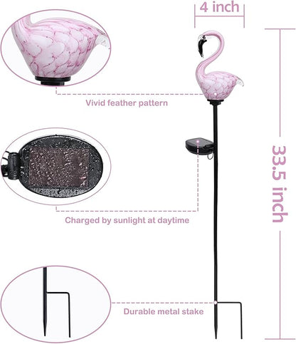 Afirst Solar Outdoor Lights Decorative - Solar Garden Stake Lights Flamingo Handblown Glass Stake Garden Pathway Light Outdoor Waterproof Glass Stakes for Pathway Yard Lawn Decoration