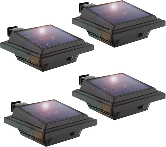 KEENZO Solar Powered Gutter Lights Waterproof Outdoor Dusk to Dawn 25 LED Deck Fence Wall Stair Step and Yard Cool/Warm White LED Eaves Garden Landscape Pathway (Cool White Light_4 PCS, Black)