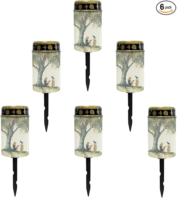 Girls and Cat Outdoor Solar Garden Stake Lights Flameless Pathway Lights for Yard Patio,Pretty Landscape Lighting Solar-Powered Fairy Light for Outside,Warm White Walkway Lights