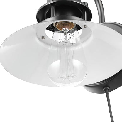 GLOBE Electric Wren 1-Light Plug-in or Hardwire Wall Sconce, Matte Black, 6ft Black Braided Fabric Designer Cord, in-Line On/Off Rocker Switch, Bulb Not Included