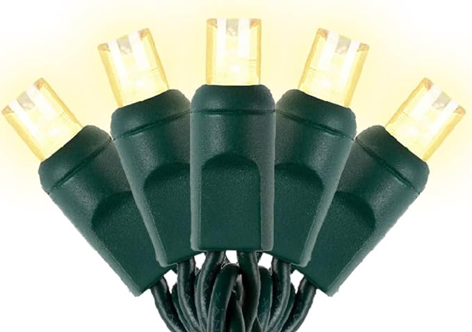 Warm White LED Christmas Lights – 25ft 50 Counts Christmas Lights Outdoor Waterproof, 5mm Wide Angle Commercial Grade Mini Outdoor, Indoor Green Wire Tree Plug in for Xmas, UL