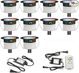FVTLED Low Voltage Recessed RGBW Deck Light, 10pcs Φ1.22 RGB & Warm White Stainless Steel Waterproof Outdoor Step | Lumora