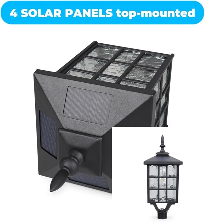 Kemeco Solar Lamp Post Light, ST4324SS4 Outdoor Waterproof LED Street Floor Post Lights Solar Powered for Pathway Garden Driveway Landscape Backyard