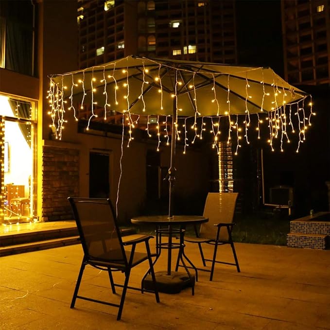 Orangie LED Icicle Lights, 96 LEDs 9.8ft 8 Modes, Curtain Fairy Light, LED String Light - Decorative Outdoor Light | Lumora