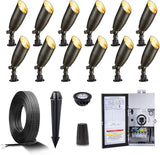 Gardenreet Solid Brass 12V LED Landscape Lighting Kit (12 Pack Spotlights) with 300W Low Voltage Transformer and | Lumora