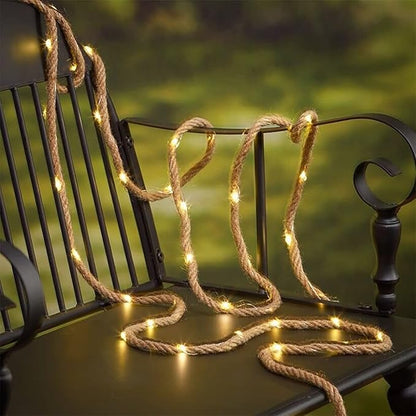 Solar String Lights Outdoor, Waterproof Natural Hemp Rope Lights with Remote/Rechargeable Port,Dimmable Outdoor Solar Light Cafe Lights for Garden Bistro Party Porch Yard Balcony (200led 10m)