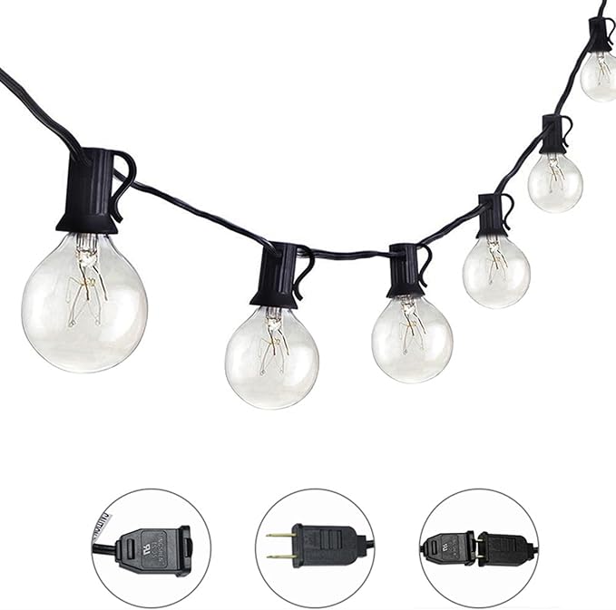 Outdoor String Lights 25 Feet G40 Globe LED Patio Lights with 25 Edison Plastic Bulbs(2 Spare), Waterproof Connectable Hanging Lights for Backyard Porch Balcony Party Decor