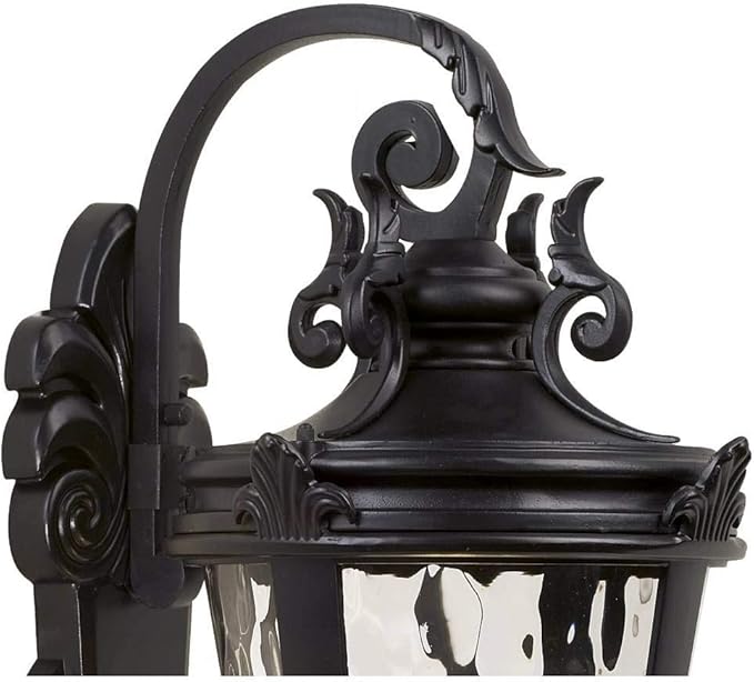 John Timberland Marseille Rustic Vintage Outdoor Wall Light Fixture Textured Black Scroll 27 1/2" Hammered Glass | Lumora