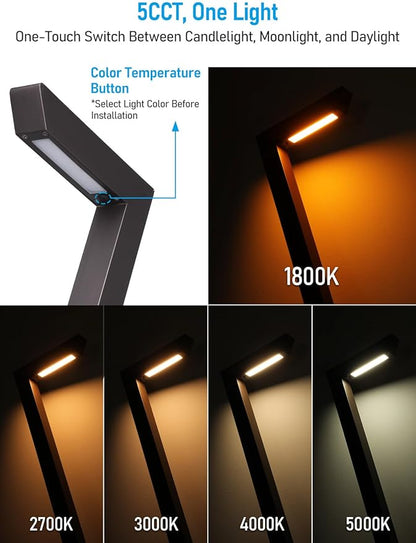 LEONLITE 5CCT LED Low Voltage Landscape Pathway Light, 1800K/2700K/3000K/4000K/5000K Waterproof Sidewalk Lights Wired, CRI90 ETL Listed Aluminum Housing, 5W 16.2IN Oil Rubbed Bronze, Pack of 6
