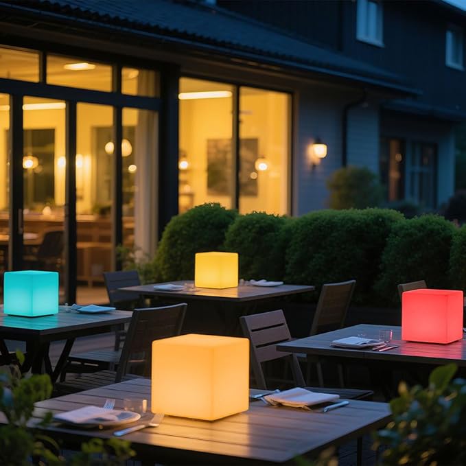 8-in Garden Solar Cube Light Outdoor, Waterproof Solar Cube Lamp for Outside w/Remote, 16 RGB Color 4 Mode Glow Tesseract Cosmic Cubes, Illuminate Cubes Mood Lamp w/Ground Stake for Patio Yard Pathway