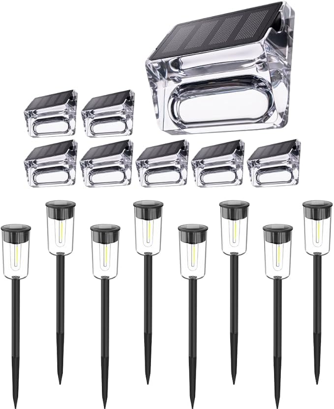Solar Deck Lights 8 Pack + Solar Pathway Lights Outdoo 8 Pack