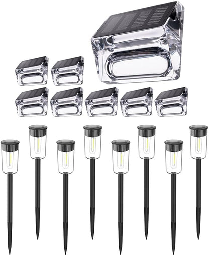 Solar Deck Lights 8 Pack + Solar Pathway Lights Outdoo 8 Pack
