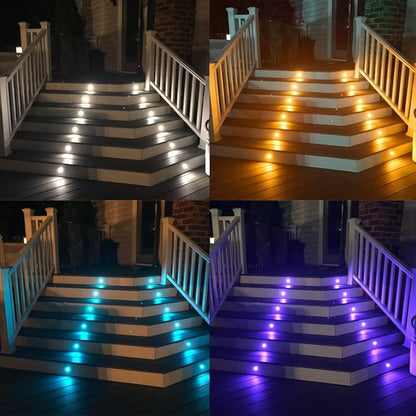 Sumaote 50pc LED Deck Lights Kit, Smart RGBW Φ1.22 Low Voltage Recessed Lighting IP67 Waterproof In-ground Landscape Lights for Steps, Wedge, Deck, Patio - Black Shell