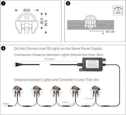 LED Stair Light Low Voltage Waterproof IP65 Outdoor F1.38 Wood Multicolored RGB Recessed LED Deck Lighting Yard Garden Patio Step Landscape Pathway Decor Lamp, Bronze(30pcs, RGB)