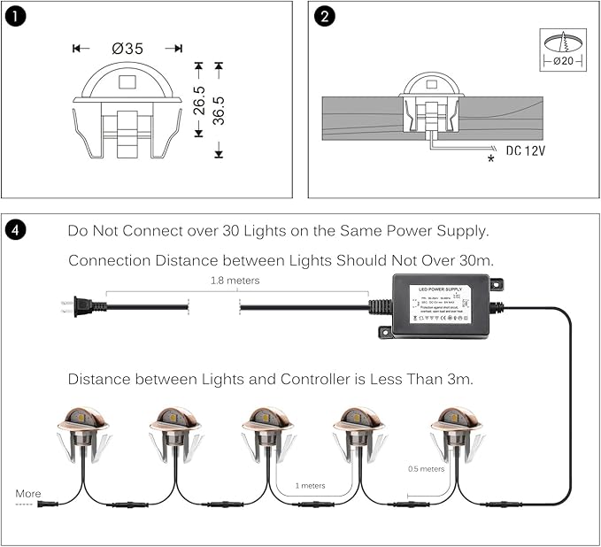 LED Stair Light Low Voltage Waterproof IP65 Outdoor F1.38 Wood Recessed LED Deck Lighting Yard Garden Patio Step Landscape Pathway Decor Lamp, Bronze(30pcs, Cool White)