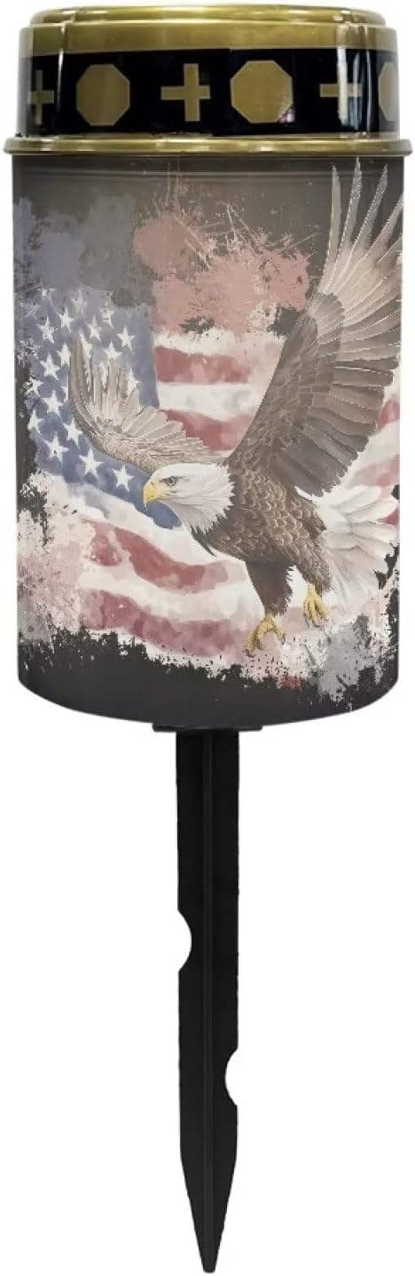 Poceacles Solar Lights Solar Cemetery Lights Solar Grave Lights Outdoor Waterproof Decoration Pathway Lights Garden Solar Candle for Memorial Day Decor, Eagle American Flag Splatter