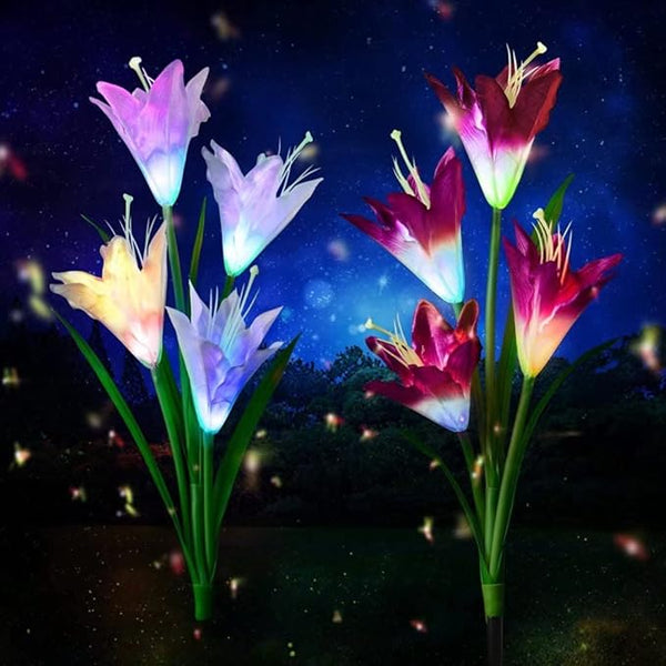 Solar Garden Stake Flower Lights Upgraded 2 Pack Outdoor Waterproof Solar Powered Lights Lily Flowers, 7 Colors | Lumora