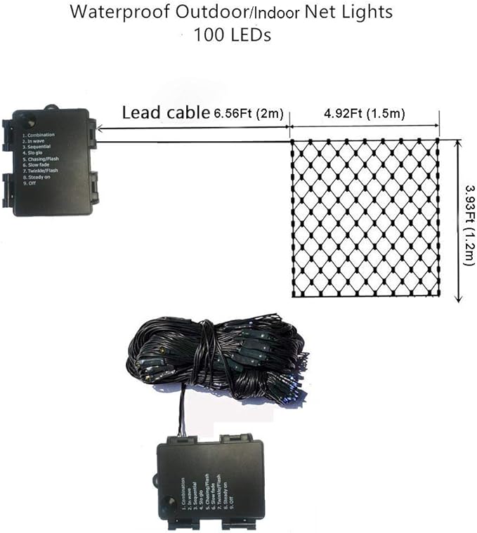 2 PACK Battery Operated Net Lights - Outdoor Waterproof Garden Light, 200 LED Tree String Light with 8 Modes, Mesh Curtain Lights for Garden Patio Yard Christmas Party Tree and Holiday Decor(White )