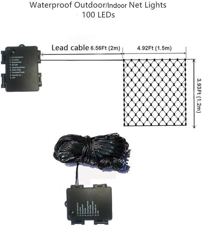 2 PACK Battery Operated Net Lights - Outdoor Waterproof Garden Light, 200 LED Tree String Light with 8 Modes, Mesh Curtain Lights for Garden Patio Yard Christmas Party Tree and Holiday Decor(White )