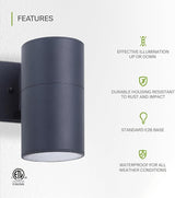 ASD 1 Light Outdoor Wall Light Fixture | 60W E26 Bulb Socket 120V ETL Cylinder Up Down Lights | | Lumora