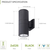 ASD 2 Light Outdoor Wall Light Fixture | 120W E26 Bulb Socket 120V ETL Cylinder Up Down Lights | | Lumora