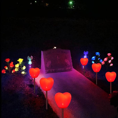 Set of 6 Solar Red Heart Stake Lights for Valentines Day Decor, Outdoor Waterproof Heart Shaped Light for Garden Pathway Flowerbed Cemetery Grave Porch Walkway Valentine's Theme Decorations