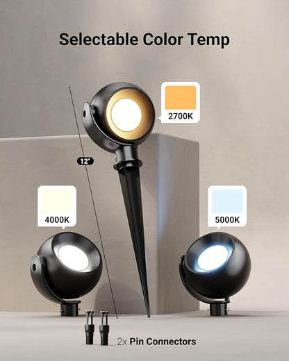 Sunco LED Low Voltage Spotlight Revolver, Sphere Shaped Garden Landscape Lights Outdoor [Luces para Jardin], 4W, 300 LM, 3 CCT: 2700K/4000K/5000K, Wet Rated, ETL 2 Pack.