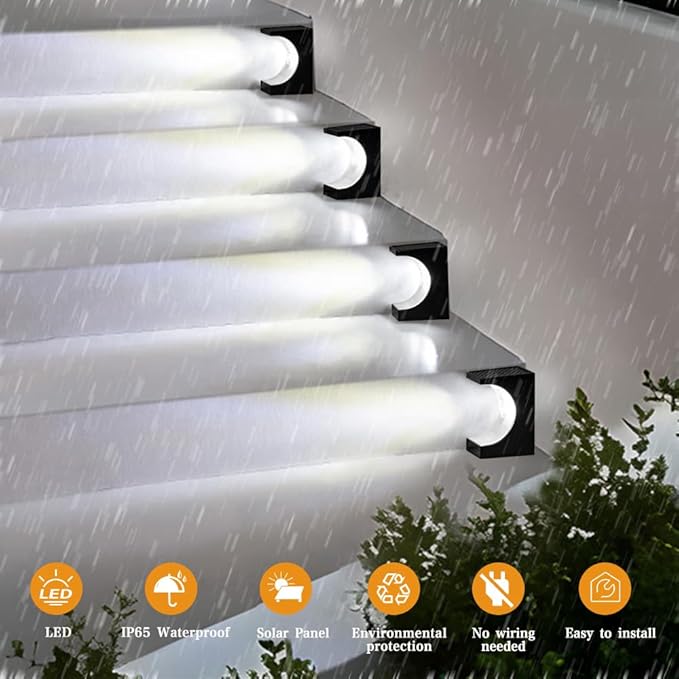 Solar Step Lights 6 Pack, Stair Lights Outdoor Waterproof, LED Step for Outside, Outdoor Solar Powered Step Lighting for Patio Decor, Deck, Porch, Front Door, Walkway (Cool White)